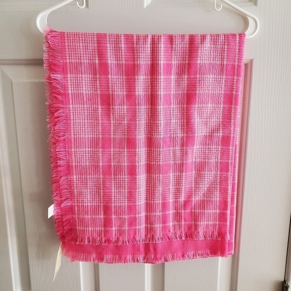 NWT ST. JOHN'S BAY WOMENS SCARF OR WRAP PLAID, Pink Glow - Picture 5 of 6